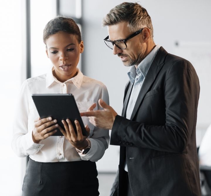 Two business people talking. 